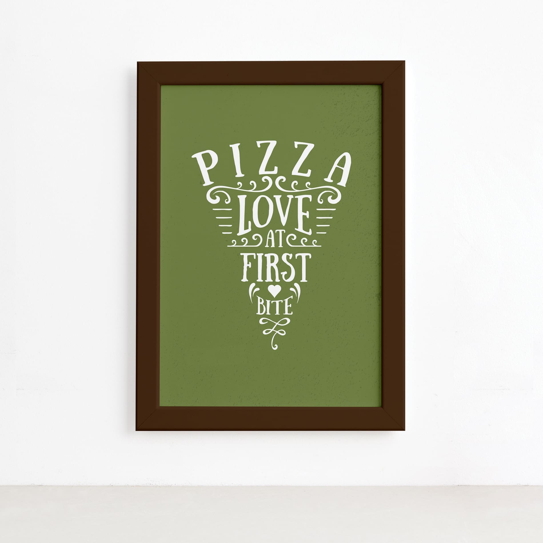 Quadro Frase Pizza Primeira Mordida Moldura Marrom 22x32cm,Quadro Frase Pizza Primeira Mordida Moldura Marrom 22x32cm
