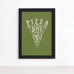 Quadro Frase Pizza Primeira Mordida Moldura Preta 22x32cm
