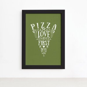 Quadro Frase Pizza Primeira Mordida Moldura Preta 22x32cm,Quadro Frase Pizza Primeira Mordida Moldura Preta 22x32cm