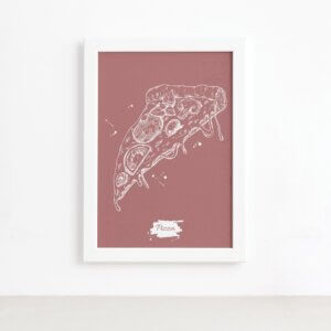 Quadro para Cozinha Pizza Rosa Moldura Branca 22x32cm,Quadro para Cozinha Pizza Rosa Moldura Branca 22x32cm