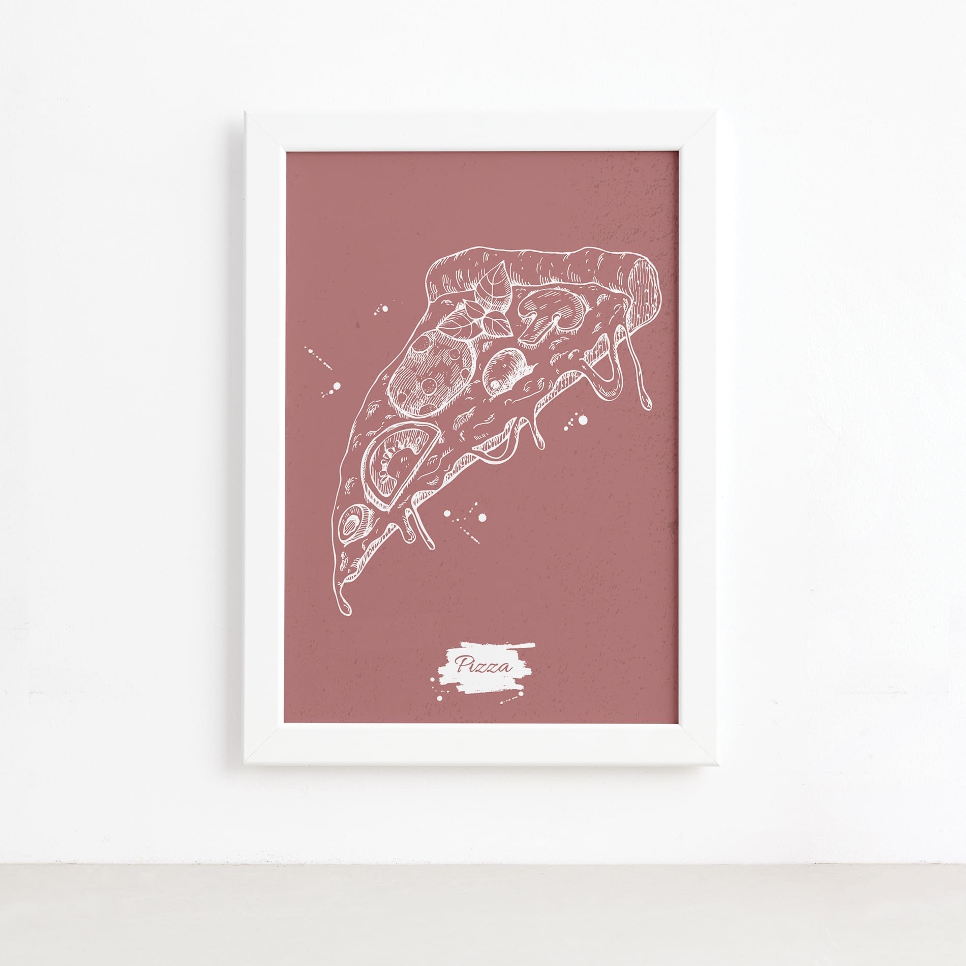 Quadro para Cozinha Pizza Rosa Moldura Branca 22x32cm,Quadro para Cozinha Pizza Rosa Moldura Branca 22x32cm