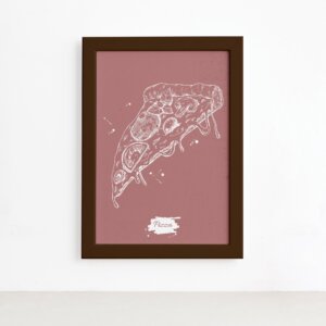 Quadro para Cozinha Pizza Rosa Moldura Marrom 22x32cm,Quadro para Cozinha Pizza Rosa Moldura Marrom 22x32cm