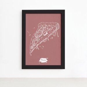 Quadro para Cozinha Pizza Rosa Moldura Preta 22x32cm,Quadro para Cozinha Pizza Rosa Moldura Preta 22x32cm