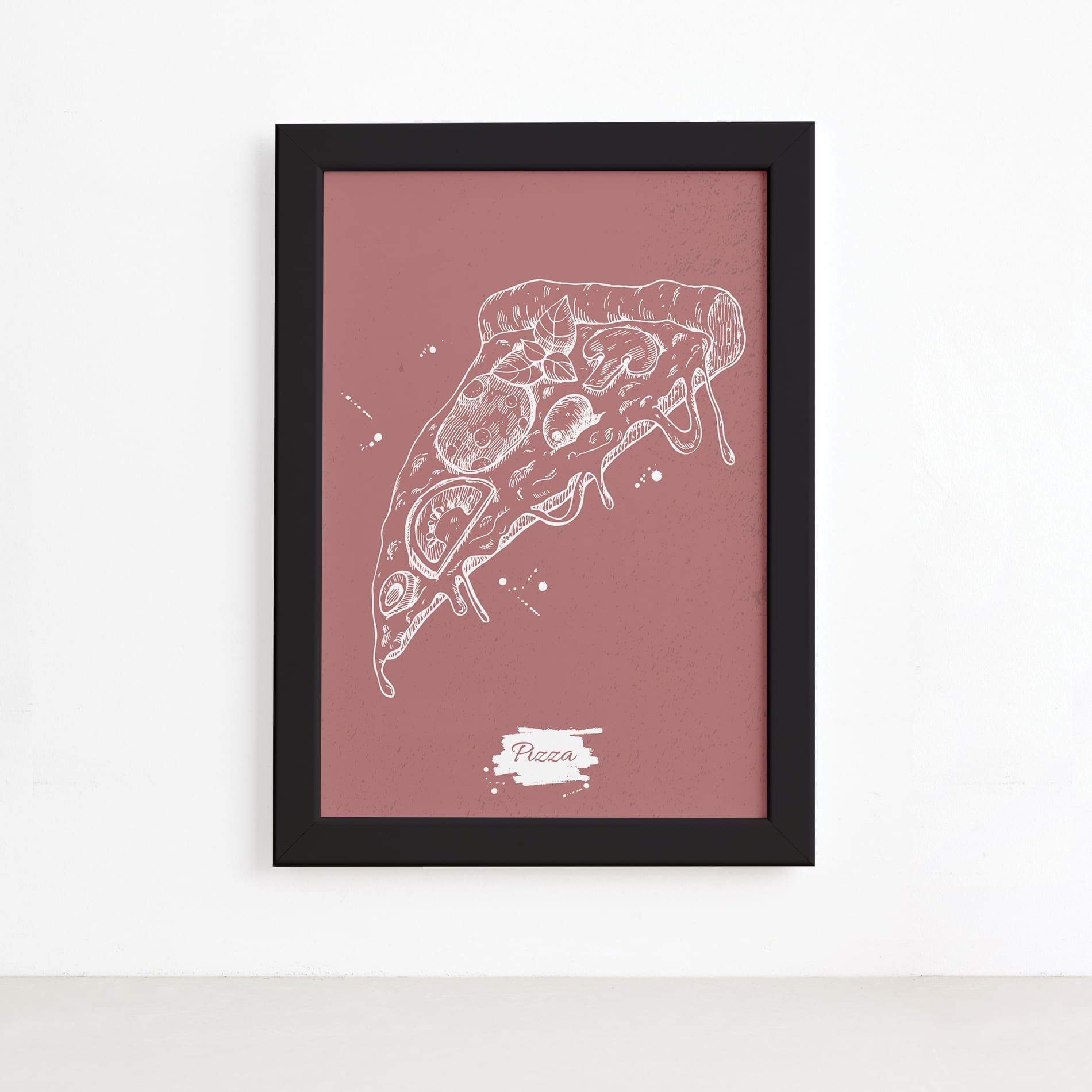Quadro para Cozinha Pizza Rosa Moldura Preta 22x32cm,Quadro para Cozinha Pizza Rosa Moldura Preta 22x32cm