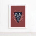 Quadro Pizza Cozinha Love At First Bite Moldura Branca 22x32
