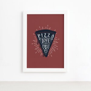Quadro Pizza Cozinha Love At First Bite Moldura Branca 22x32,Quadro Pizza Cozinha Love At First Bite Moldura Branca 22x32