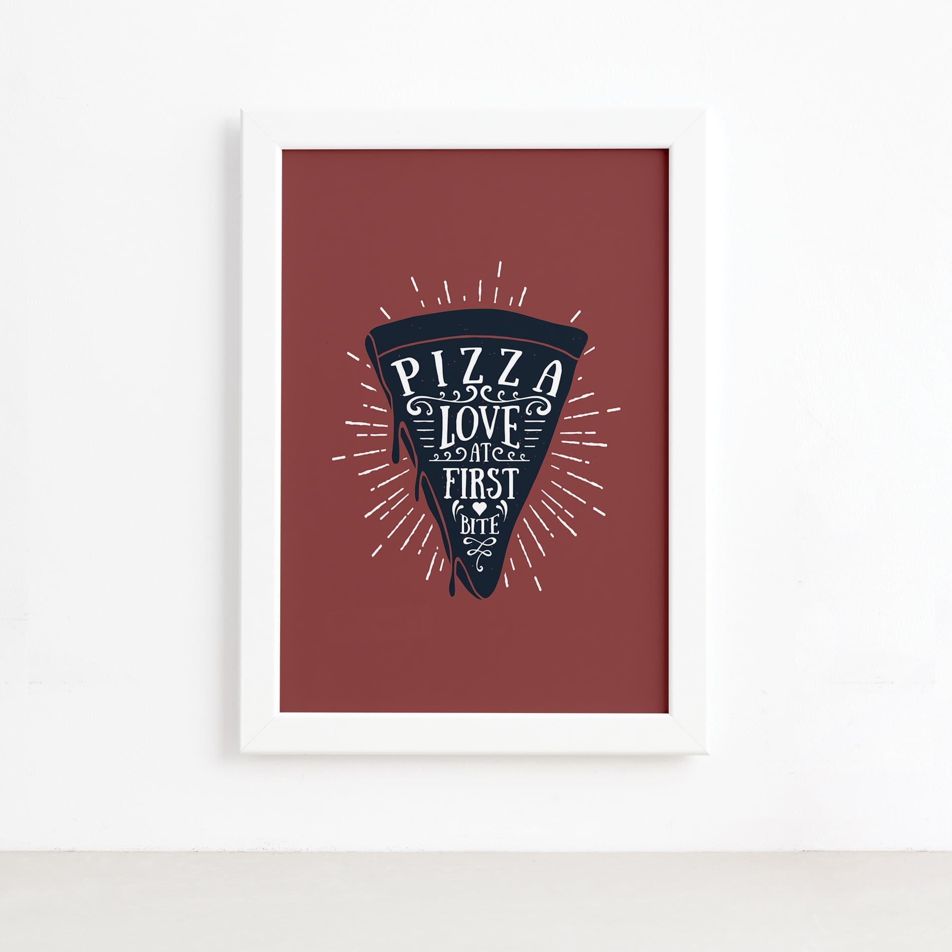 Quadro Pizza Cozinha Love At First Bite Moldura Branca 22x32,Quadro Pizza Cozinha Love At First Bite Moldura Branca 22x32