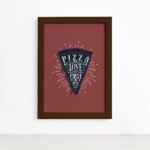 Quadro Pizza Cozinha Love At First Bite Moldura Marrom 22x32