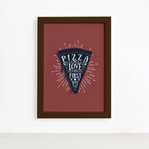 Quadro Pizza Cozinha Love At First Bite Moldura Marrom 22x32,Quadro Pizza Cozinha Love At First Bite Moldura Marrom 22x32