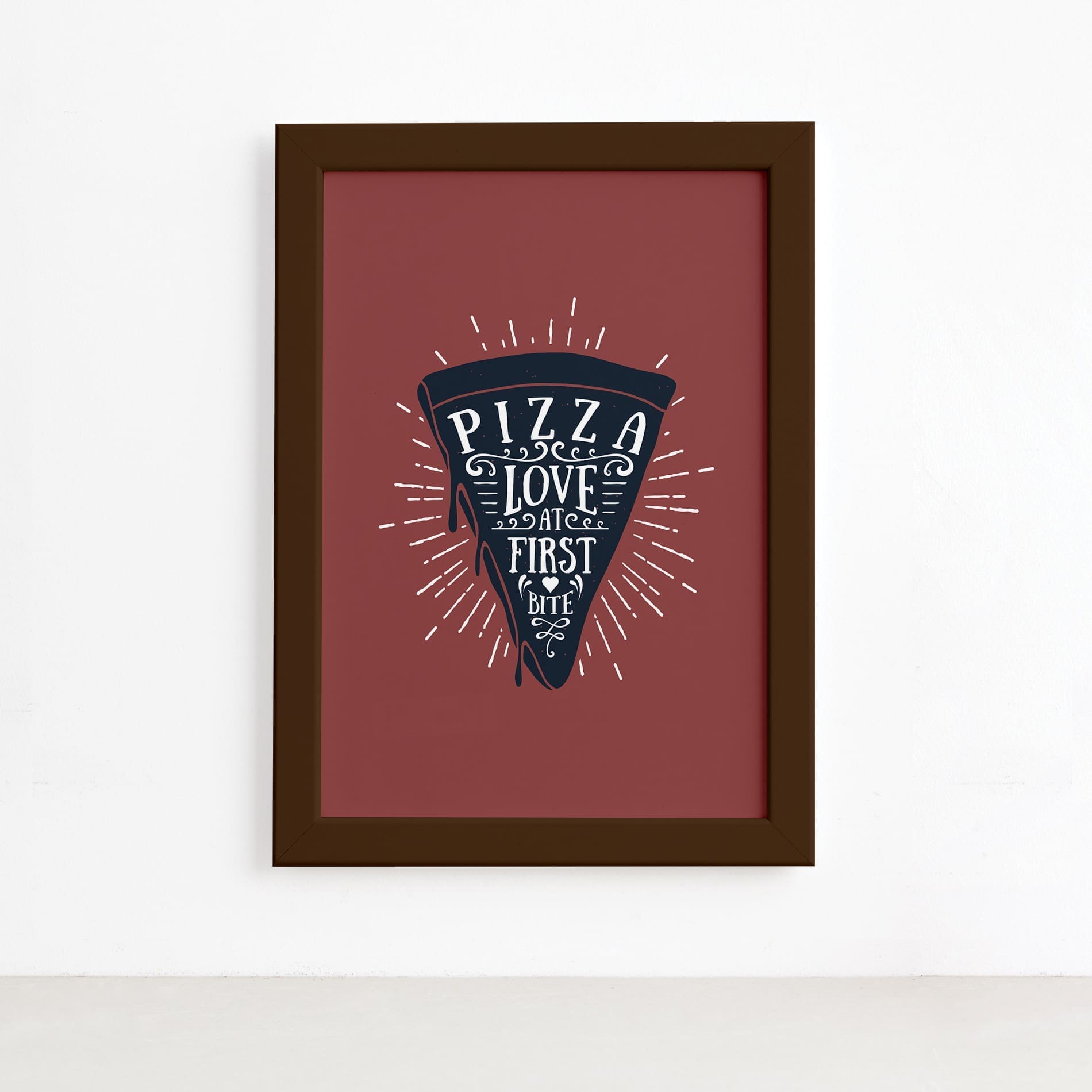 Quadro Pizza Cozinha Love At First Bite Moldura Marrom 22x32,Quadro Pizza Cozinha Love At First Bite Moldura Marrom 22x32