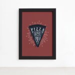 Quadro Pizza Cozinha Love At First Bite Moldura Preta 22x32