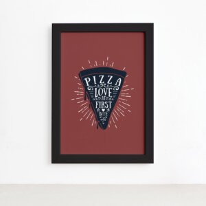 Quadro Pizza Cozinha Love At First Bite Moldura Preta 22x32,Quadro Pizza Cozinha Love At First Bite Moldura Preta 22x32