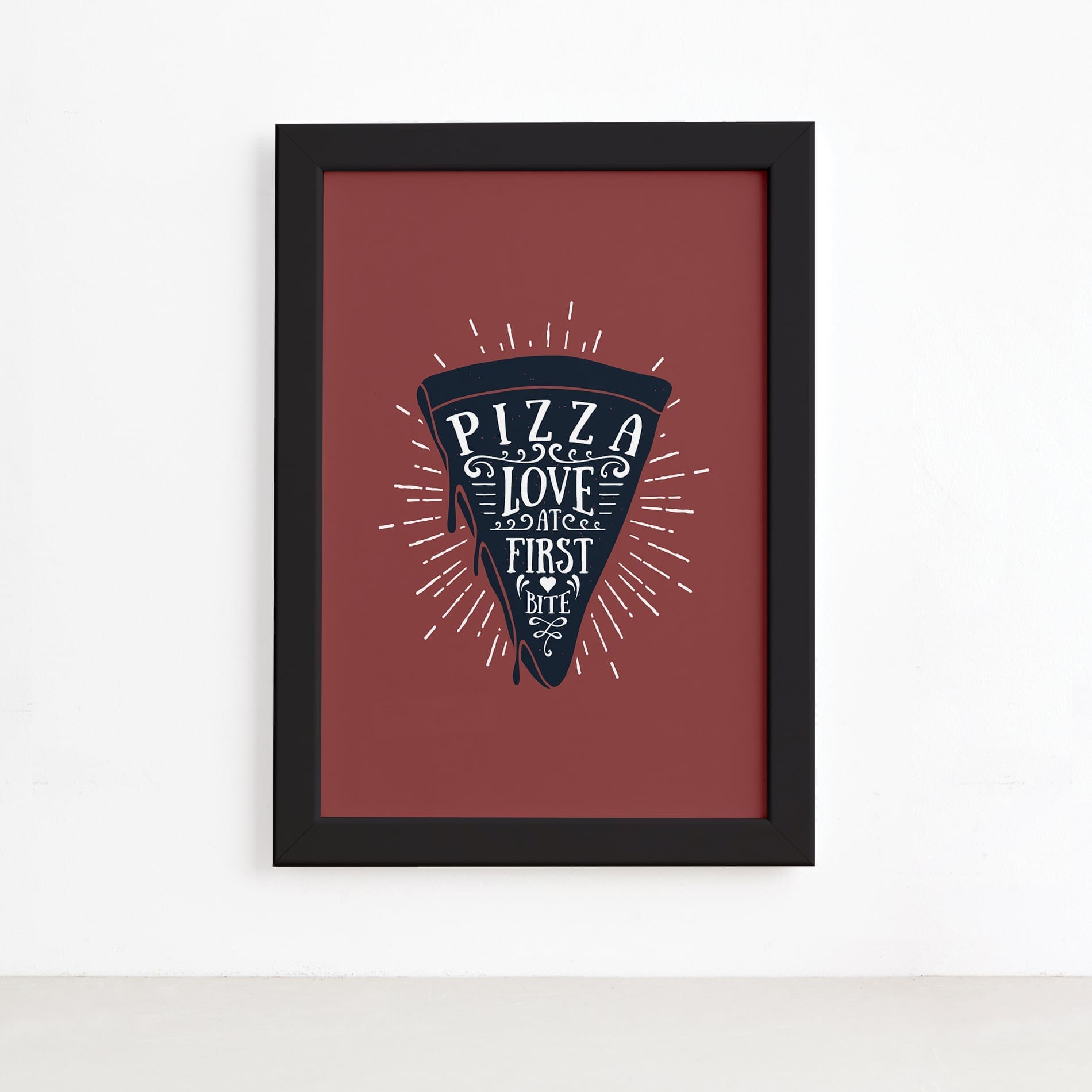 Quadro Pizza Cozinha Love At First Bite Moldura Preta 22x32,Quadro Pizza Cozinha Love At First Bite Moldura Preta 22x32