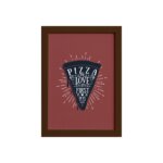 Quadro Pizza Cozinha Love At First Bite Moldura Marrom 33x43