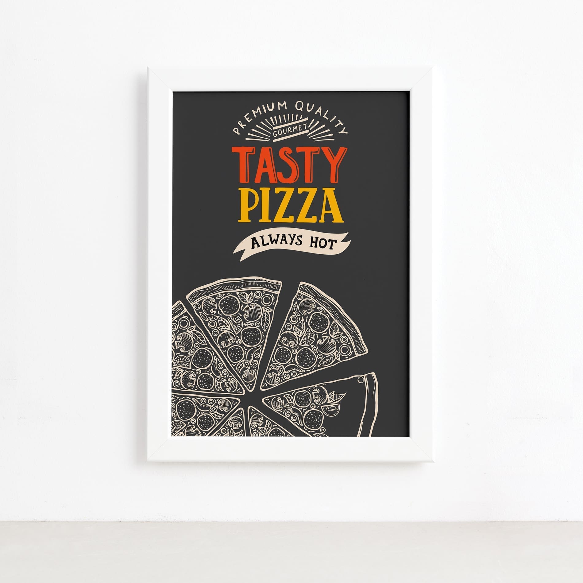 Quadro Cozinha Pizza Frase Tasty Moldura Branca 22x32cm,Quadro Cozinha Pizza Frase Tasty Moldura Branca 22x32cm