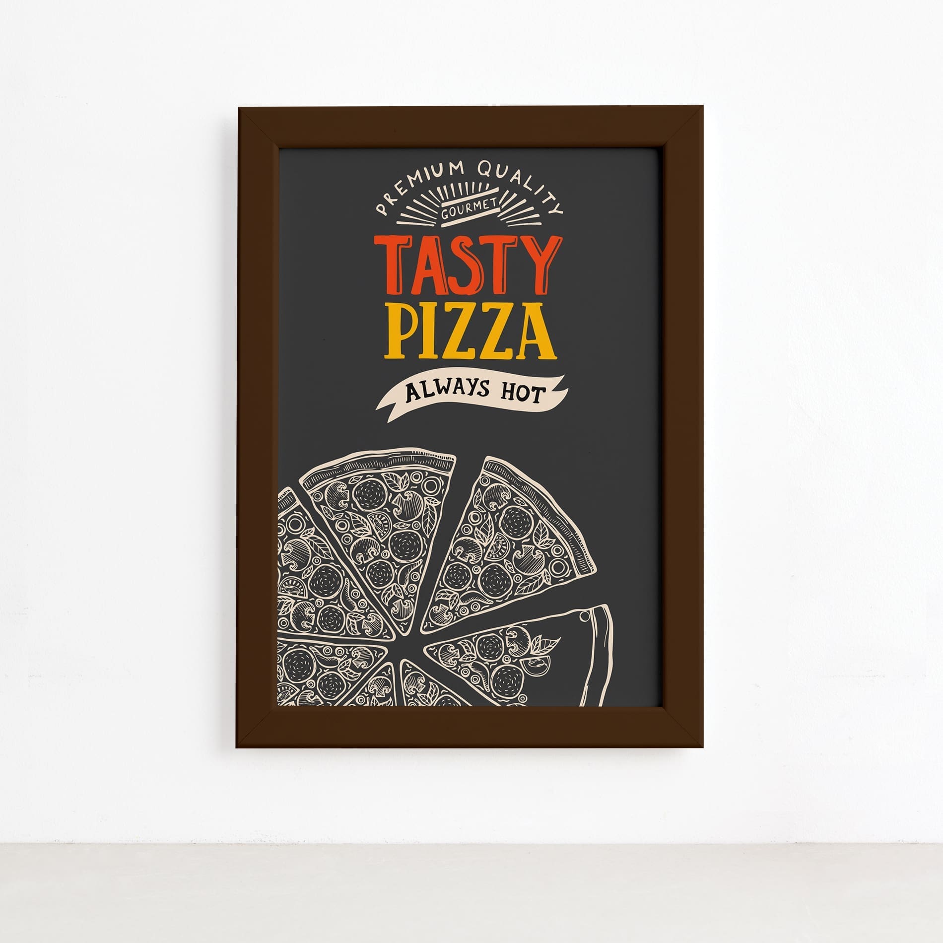 Quadro Cozinha Pizza Frase Tasty Moldura Marrom 22x32cm,Quadro Cozinha Pizza Frase Tasty Moldura Marrom 22x32cm