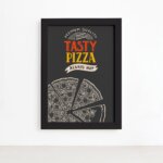 Quadro Cozinha Pizza Frase Tasty Moldura Preta 22x32cm