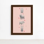 Quadro Infantil Rinoceronte Quarteto Moldura Marrom 22x32cm