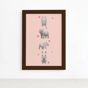 Quadro Infantil Rinoceronte Quarteto Moldura Marrom 22x32cm,Quadro Infantil Rinoceronte Quarteto Moldura Marrom 22x32cm