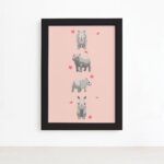 Quadro Infantil Rinoceronte Quarteto Moldura Preta 22x32cm