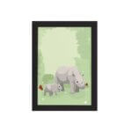 Quadro Infantil Rinoceronte Família Moldura Preta 33x43cm