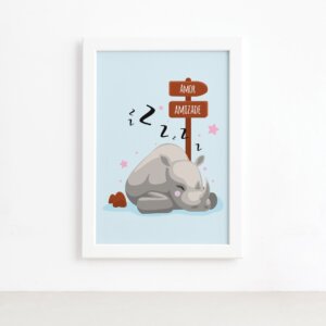 Quadro Infantil Rinoceronte Amor Moldura Branca 22x32cm,Quadro Infantil Rinoceronte Amor Moldura Branca 22x32cm