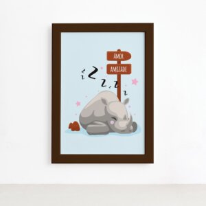 Quadro Infantil Rinoceronte Amor Moldura Marrom 22x32cm,Quadro Infantil Rinoceronte Amor Moldura Marrom 22x32cm
