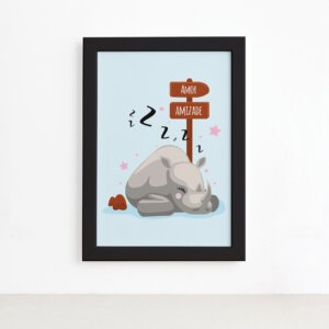Quadro Infantil Rinoceronte Amor Moldura Preta 22x32cm,Quadro Infantil Rinoceronte Amor Moldura Preta 22x32cm