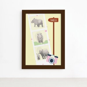 Quadro Infantil Rinoceronte Fotos Moldura Marrom 22x32cm,Quadro Infantil Rinoceronte Fotos Moldura Marrom 22x32cm