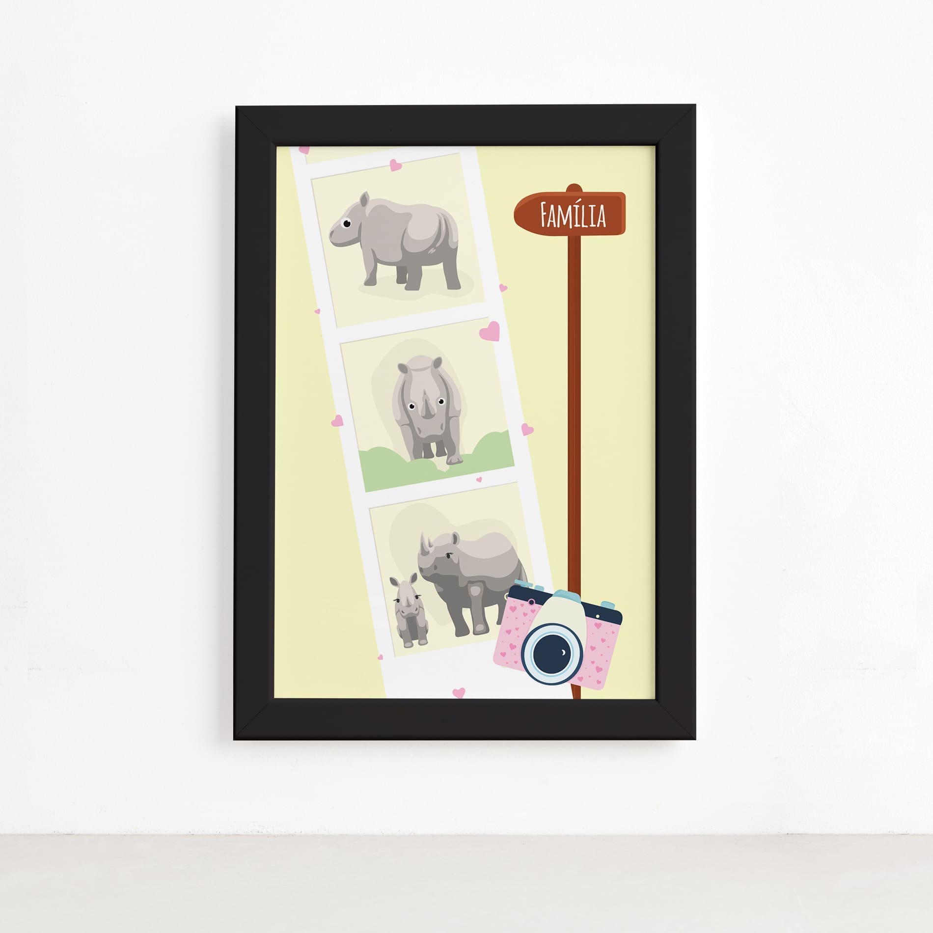 Quadro Infantil Rinoceronte Fotos Moldura Preta 22x32cm,Quadro Infantil Rinoceronte Fotos Moldura Preta 22x32cm
