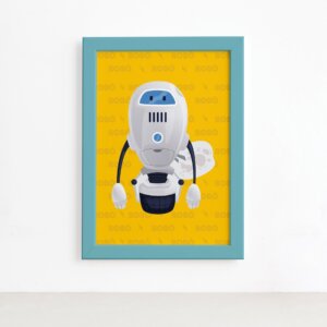 Quadro Infantil Robô Amarelo Moldura Azul 22x32cm,Quadro Infantil Robô Amarelo Moldura Azul 22x32cm
