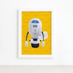 Quadro Infantil Robô Amarelo Moldura Branca 22x32cm