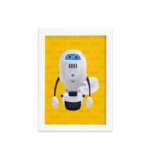 Quadro Infantil Robô Amarelo Moldura Branca 33x43cm