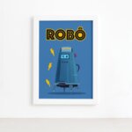 Quadro Infantil Robô Azul Moldura Branca 22x32cm