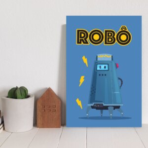 Placa Decorativa MDF infantil Robô Azul 20x30cm