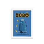Quadro Infantil Robô Azul Moldura Branca 33x43cm