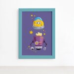 Quadro Infantil Robôs Amigos Moldura Azul 22x32cm