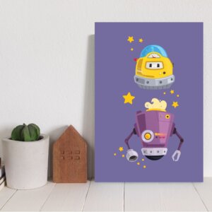 Placa Decorativa MDF infantil Robô Lilás 20x30cm