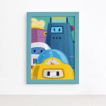 Quadro Infantil Robôs Moldura Azul 22x32cm