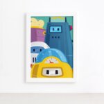 Quadro Infantil Robôs Moldura Branca 22x32cm