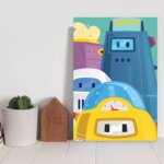 Placa Decorativa MDF infantil Robôs 20x30cm