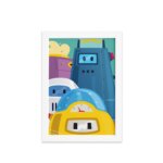 Quadro Infantil Robôs Moldura Branca 33x43cm