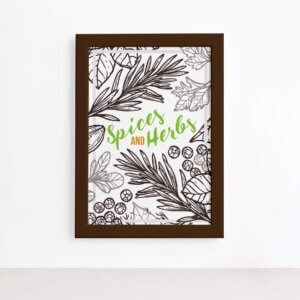 Quadro Tempero Cozinha Spices and Herbs Moldura Marrom 22x32,Quadro Tempero Cozinha Spices and Herbs Moldura Marrom 22x32