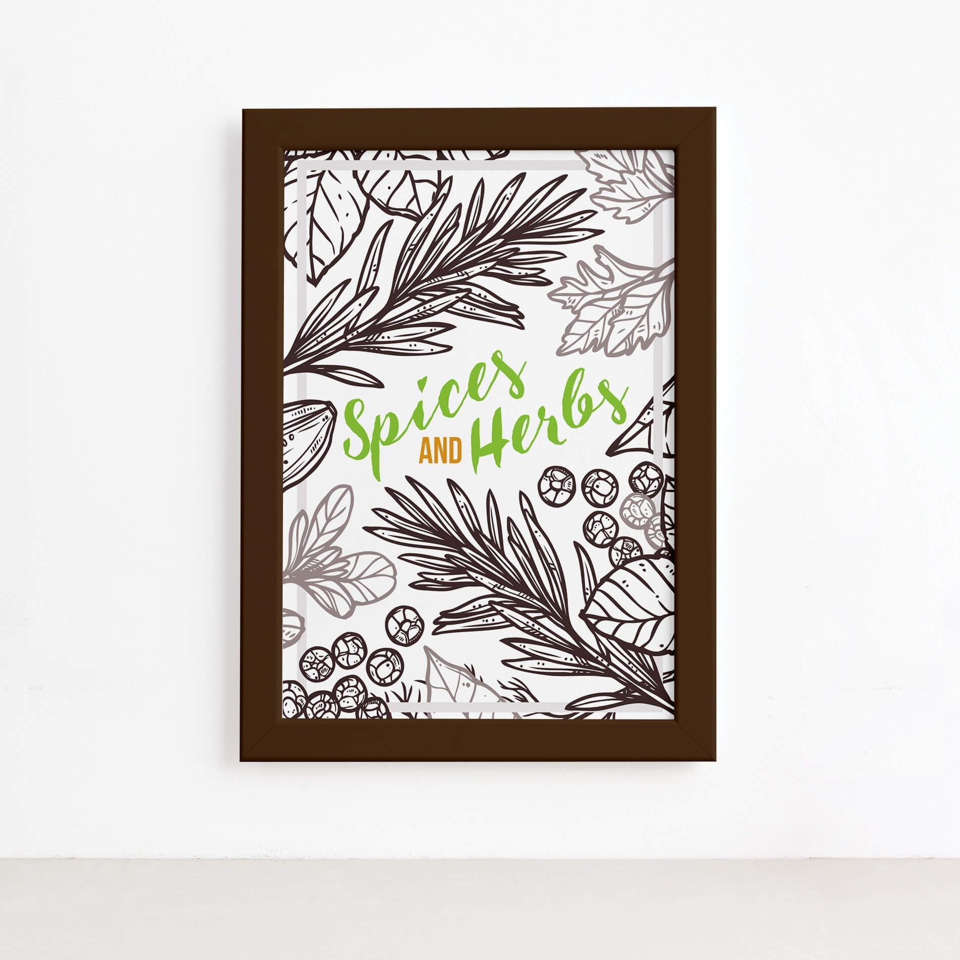 Quadro Tempero Cozinha Spices and Herbs Moldura Marrom 22x32,Quadro Tempero Cozinha Spices and Herbs Moldura Marrom 22x32
