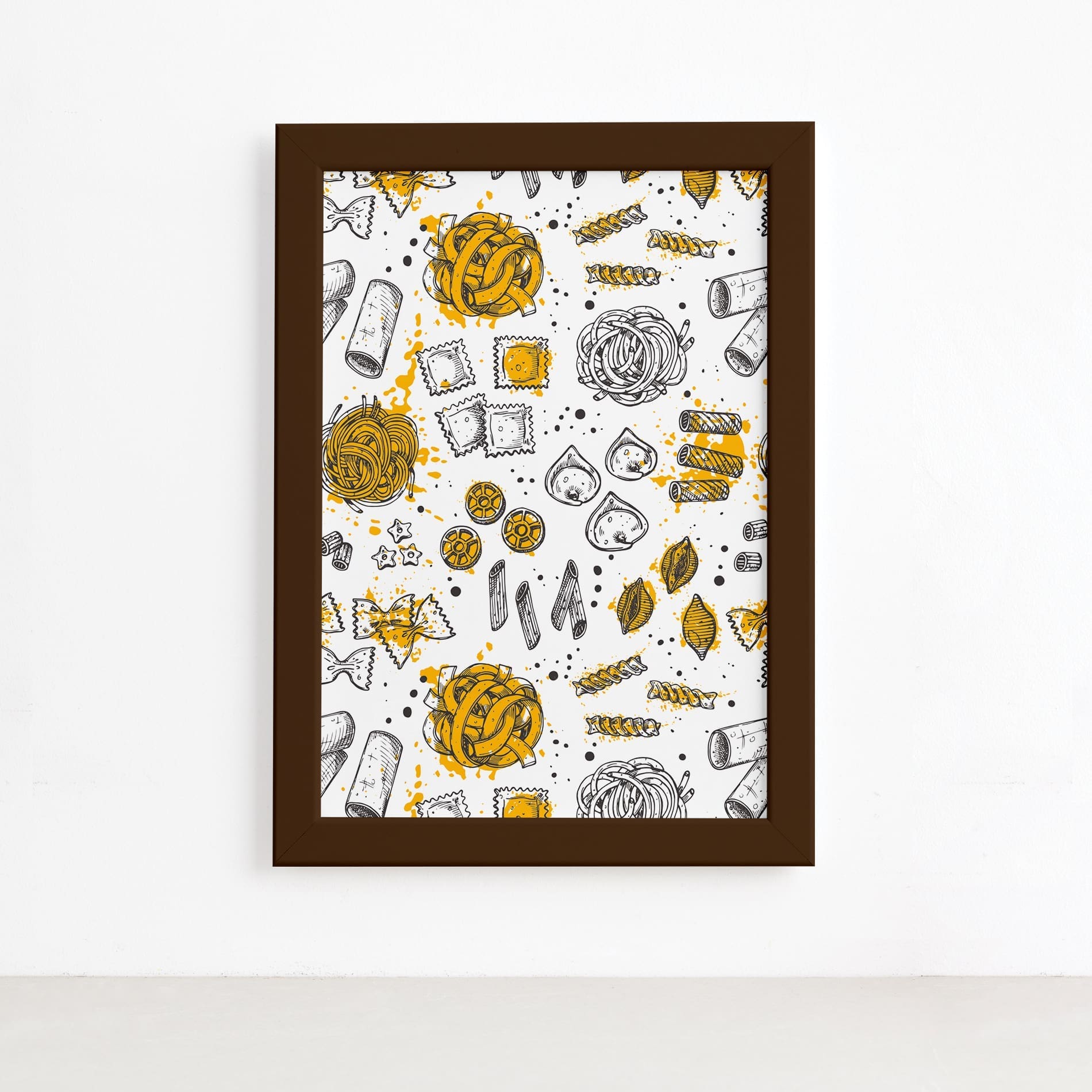 Quadro Cozinha Tipos de Massas Moldura Marrom 22x32cm,Quadro Cozinha Tipos de Massas Moldura Marrom 22x32cm