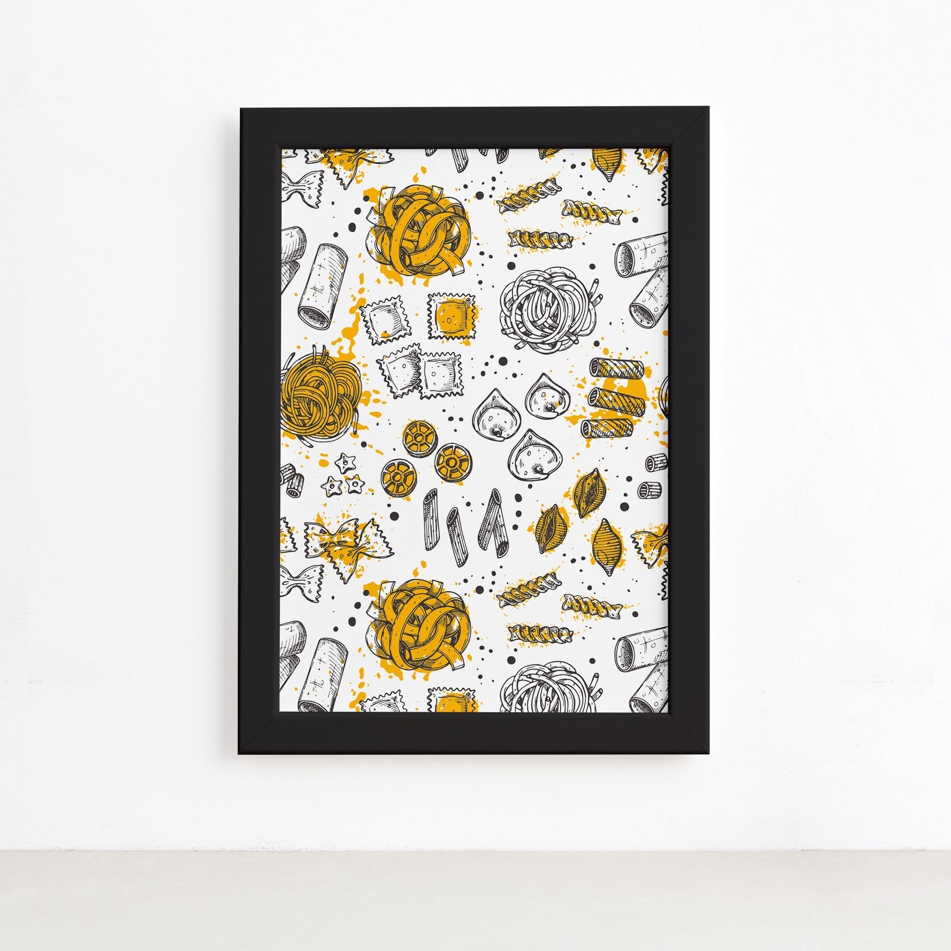 Quadro Cozinha Tipos de Massas Moldura Preta 22x32cm,Quadro Cozinha Tipos de Massas Moldura Preta 22x32cm