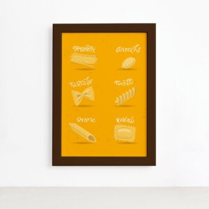 Quadro Cozinha Tipos de Massa Spaguetti Moldura Marrom 22x32,Quadro Cozinha Tipos de Massa Spaguetti Moldura Marrom 22x32