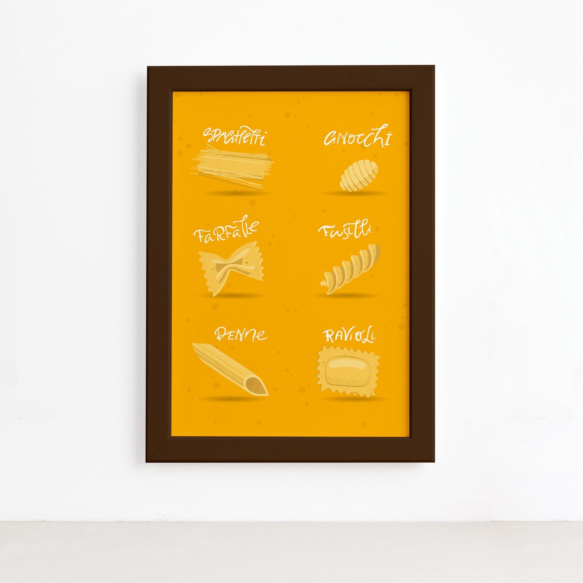 Quadro Cozinha Tipos de Massa Spaguetti Moldura Marrom 22x32,Quadro Cozinha Tipos de Massa Spaguetti Moldura Marrom 22x32