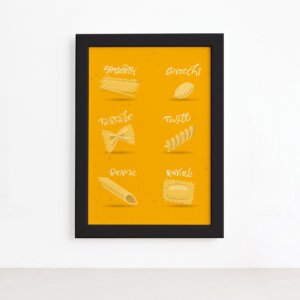 Quadro Cozinha Tipos de Massa Spaguetti Moldura Preta 22x32,Quadro Cozinha Tipos de Massa Spaguetti Moldura Preta 22x32
