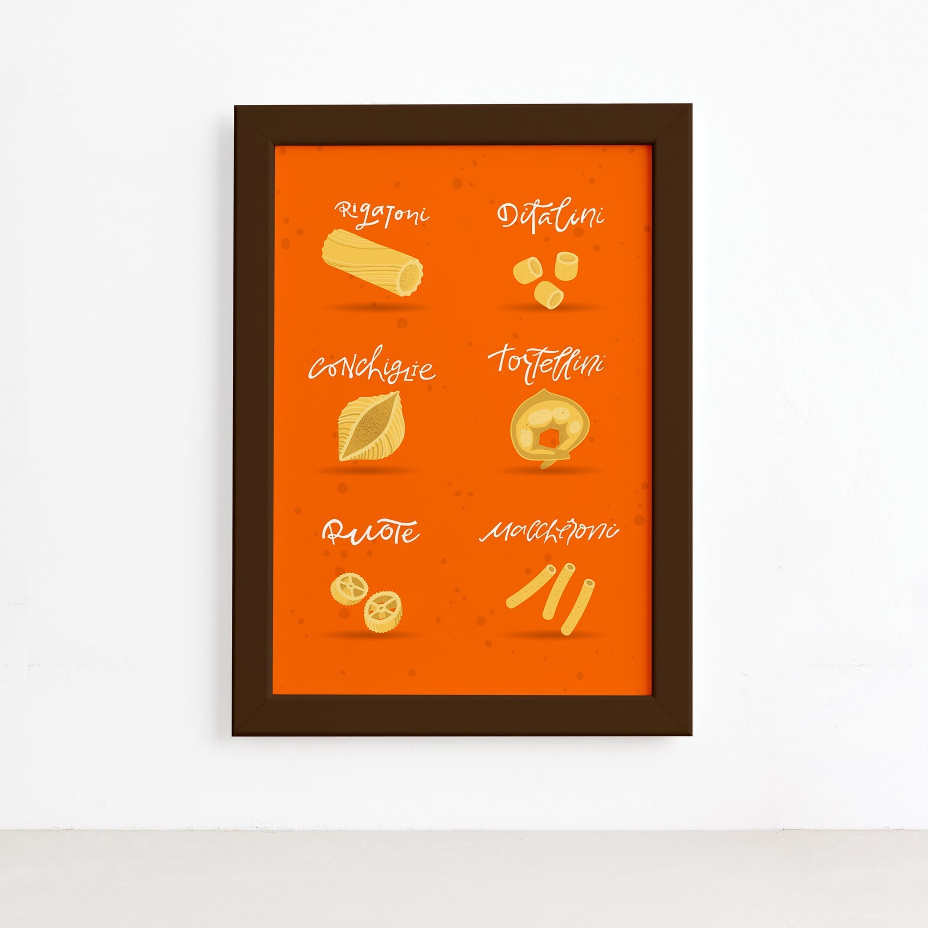 Quadro Cozinha Tipos de Massa Rigatoni Moldura Marrom 22x32,Quadro Cozinha Tipos de Massa Rigatoni Moldura Marrom 22x32